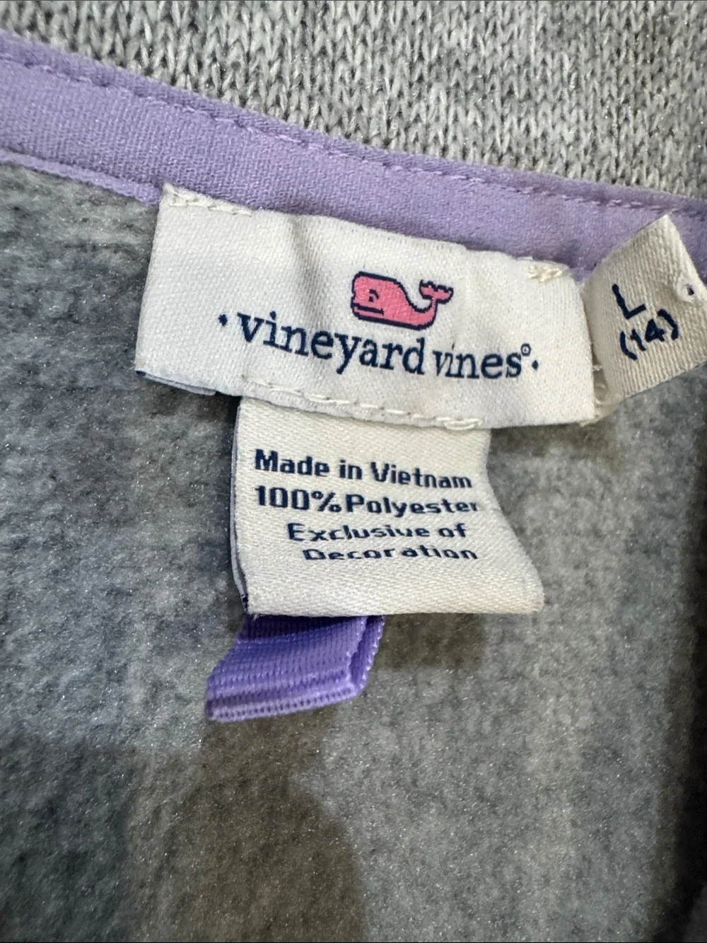Vineyard Vines Girls' Gray Fleece Vest with Lavender Trim